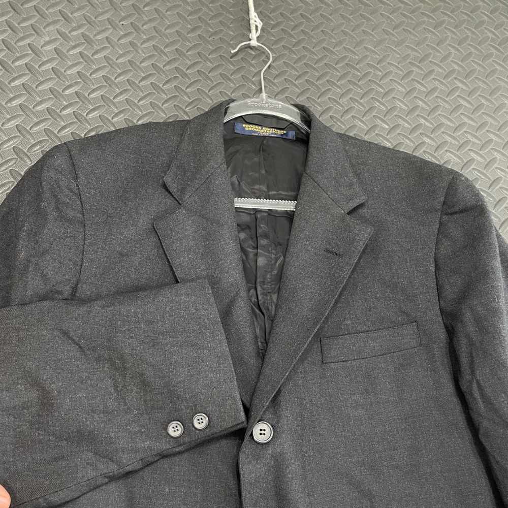 VTG Brooks‎ Brothers Brook Stretch 346 Dark Gray 3 Button Wool Blazer Jacket 42L